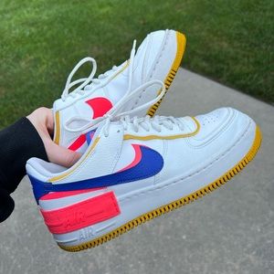 Nike Air Force 1 Low Shadow White Flash Crimson Astronomy Blue Women's size 9.5